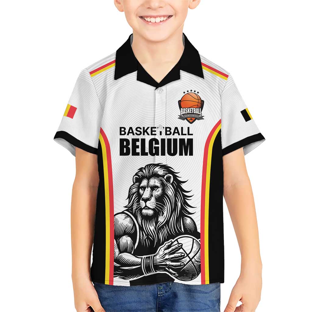 Custom Belgium Basketball Kid Hawaiian Shirt Lion Mascot Sporty Style
