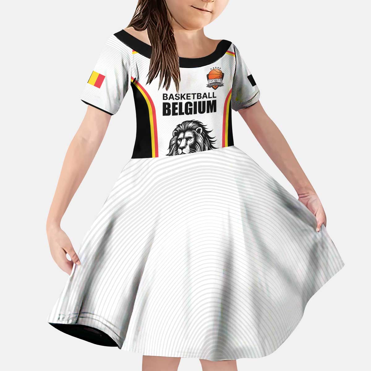 Custom Belgium Basketball Kid Short Sleeve Dress Lion Mascot Sporty Style