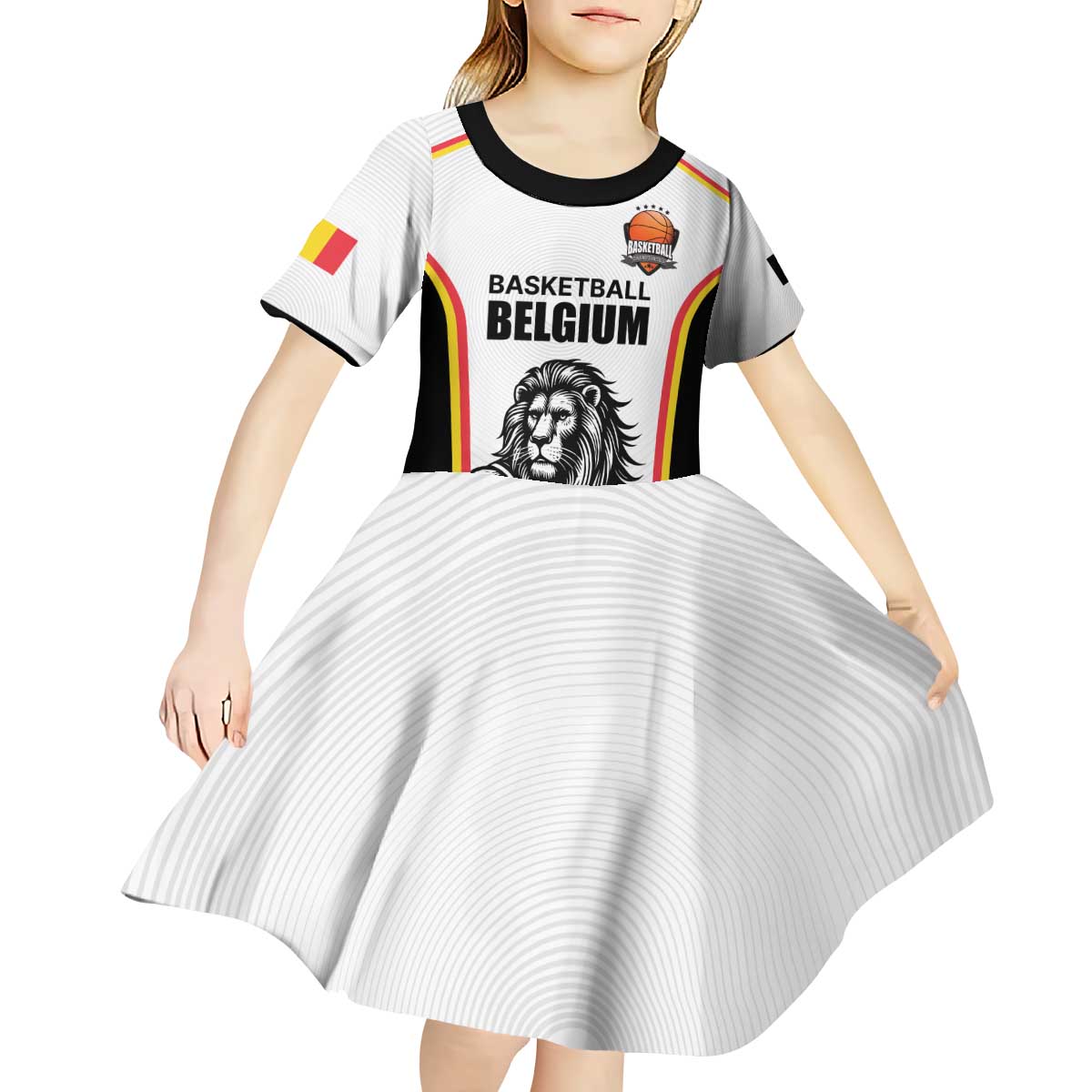 Custom Belgium Basketball Kid Short Sleeve Dress Lion Mascot Sporty Style