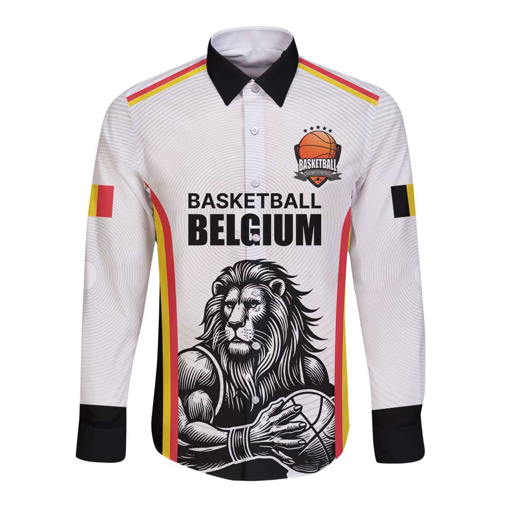 Custom Belgium Basketball Long Sleeve Button Shirt Lion Mascot Sporty Style