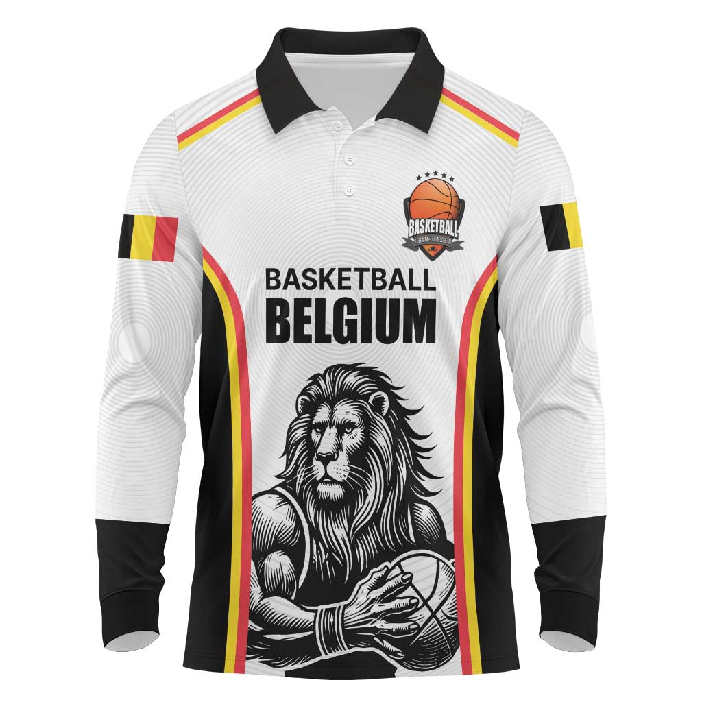 Custom Belgium Basketball Long Sleeve Polo Shirt Lion Mascot Sporty Style