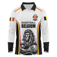 Custom Belgium Basketball Long Sleeve Polo Shirt Lion Mascot Sporty Style