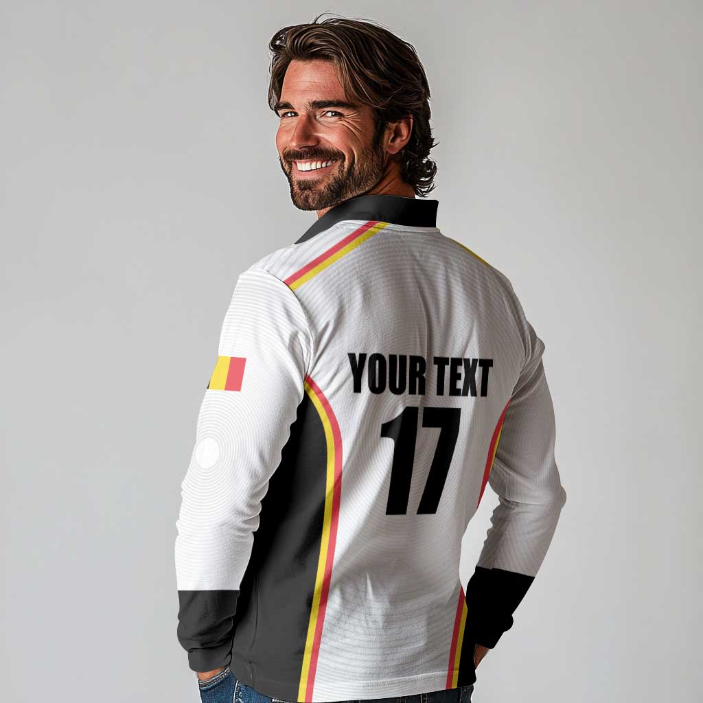 Custom Belgium Basketball Long Sleeve Polo Shirt Lion Mascot Sporty Style