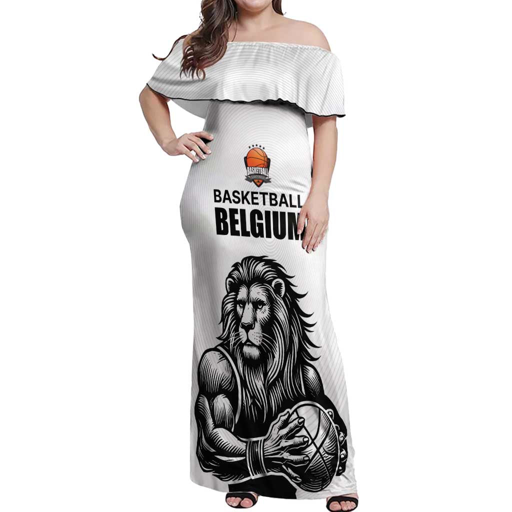 Custom Belgium Basketball Off Shoulder Maxi Dress Lion Mascot Sporty Style