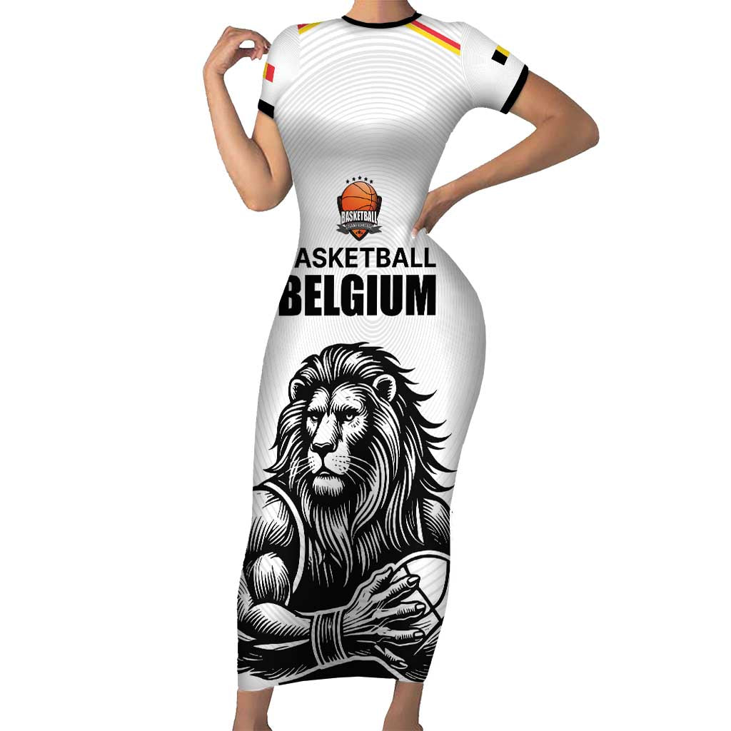 Custom Belgium Basketball Short Sleeve Bodycon Dress Lion Mascot Sporty Style