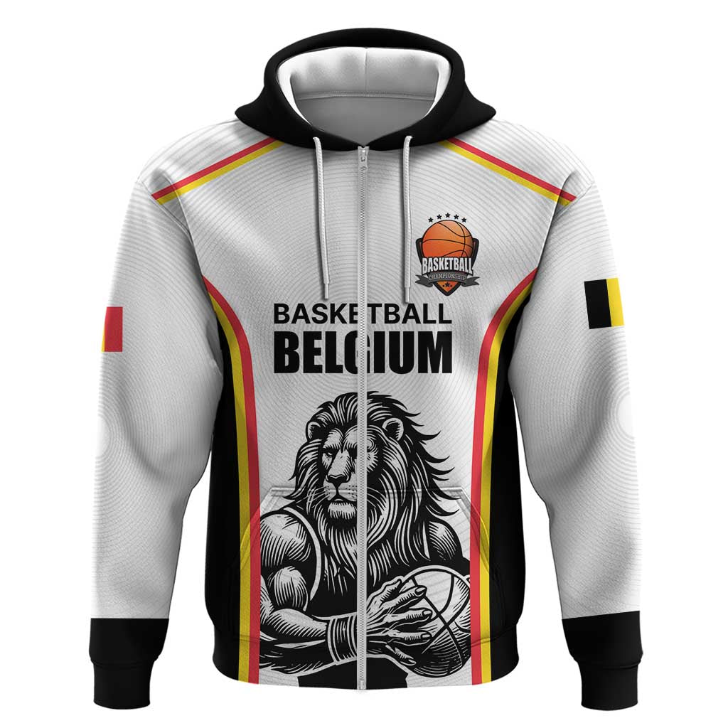 Custom Belgium Basketball Zip Hoodie Lion Mascot Sporty Style