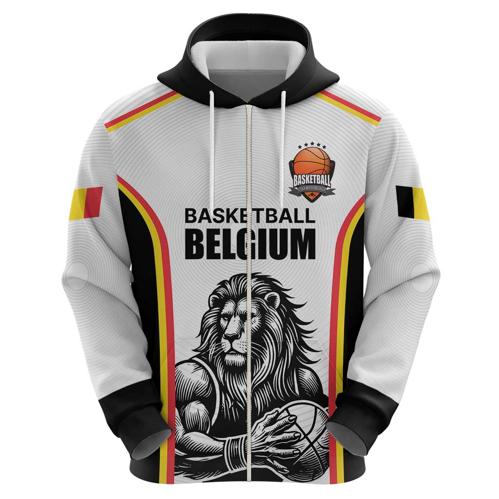 Custom Belgium Basketball Zip Hoodie Lion Mascot Sporty Style