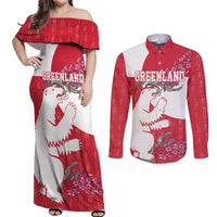 Greenland Flag Style Couples Matching Off Shoulder Maxi Dress and Long Sleeve Button Shirt Polar Pear