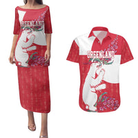 Greenland Flag Style Couples Matching Puletasi and Hawaiian Shirt Polar Pear