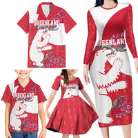 Greenland Flag Style Family Matching Long Sleeve Bodycon Dress and Hawaiian Shirt Polar Pear