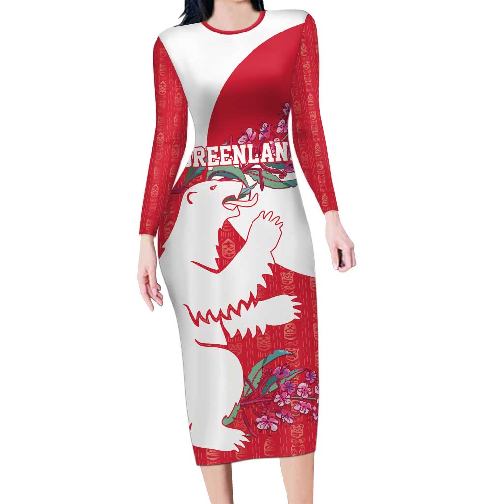 Greenland Flag Style Family Matching Long Sleeve Bodycon Dress and Hawaiian Shirt Polar Pear