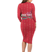 Greenland Flag Style Family Matching Long Sleeve Bodycon Dress and Hawaiian Shirt Polar Pear
