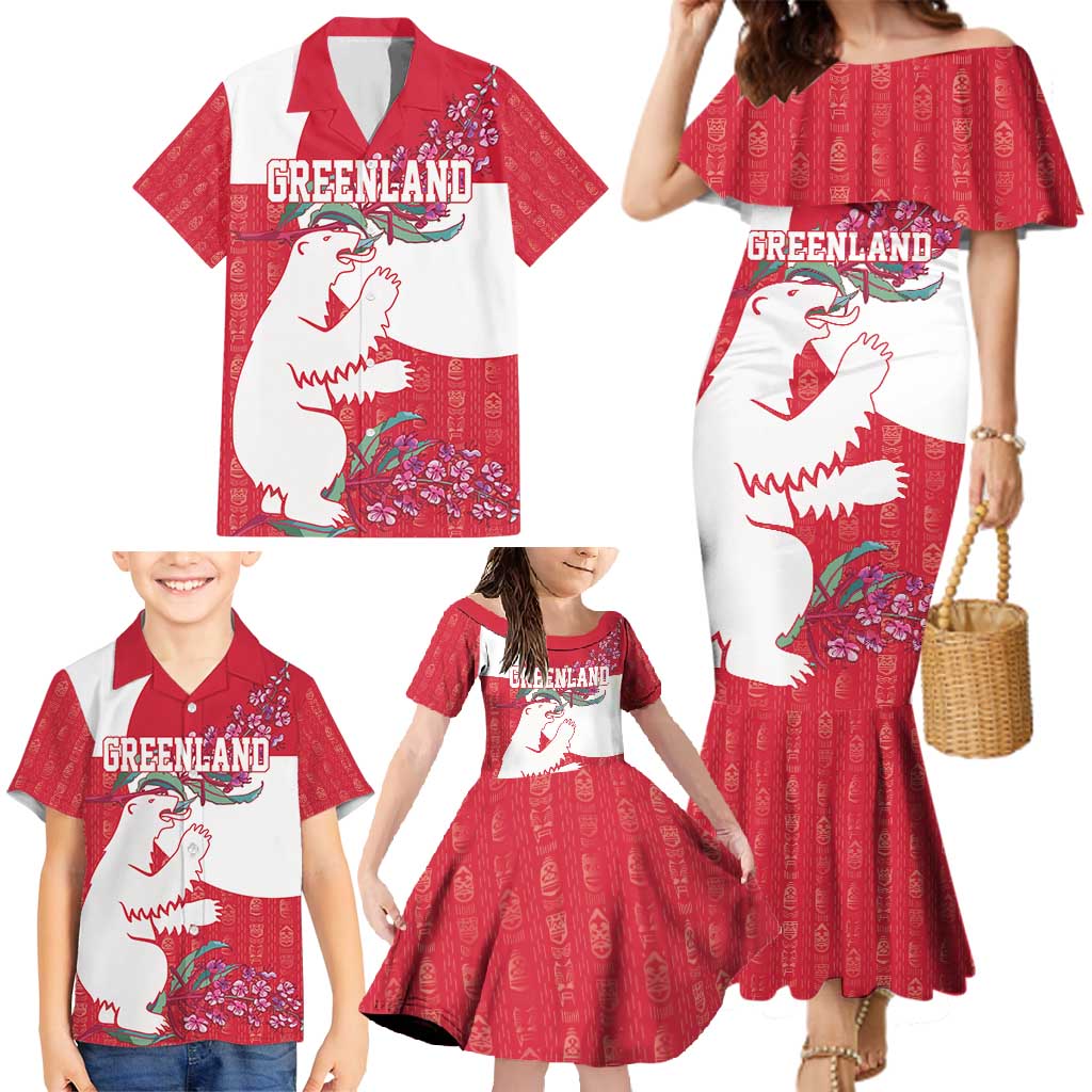 Greenland Flag Style Family Matching Mermaid Dress and Hawaiian Shirt Polar Pear