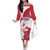 Greenland Flag Style Family Matching Off The Shoulder Long Sleeve Dress and Hawaiian Shirt Polar Pear