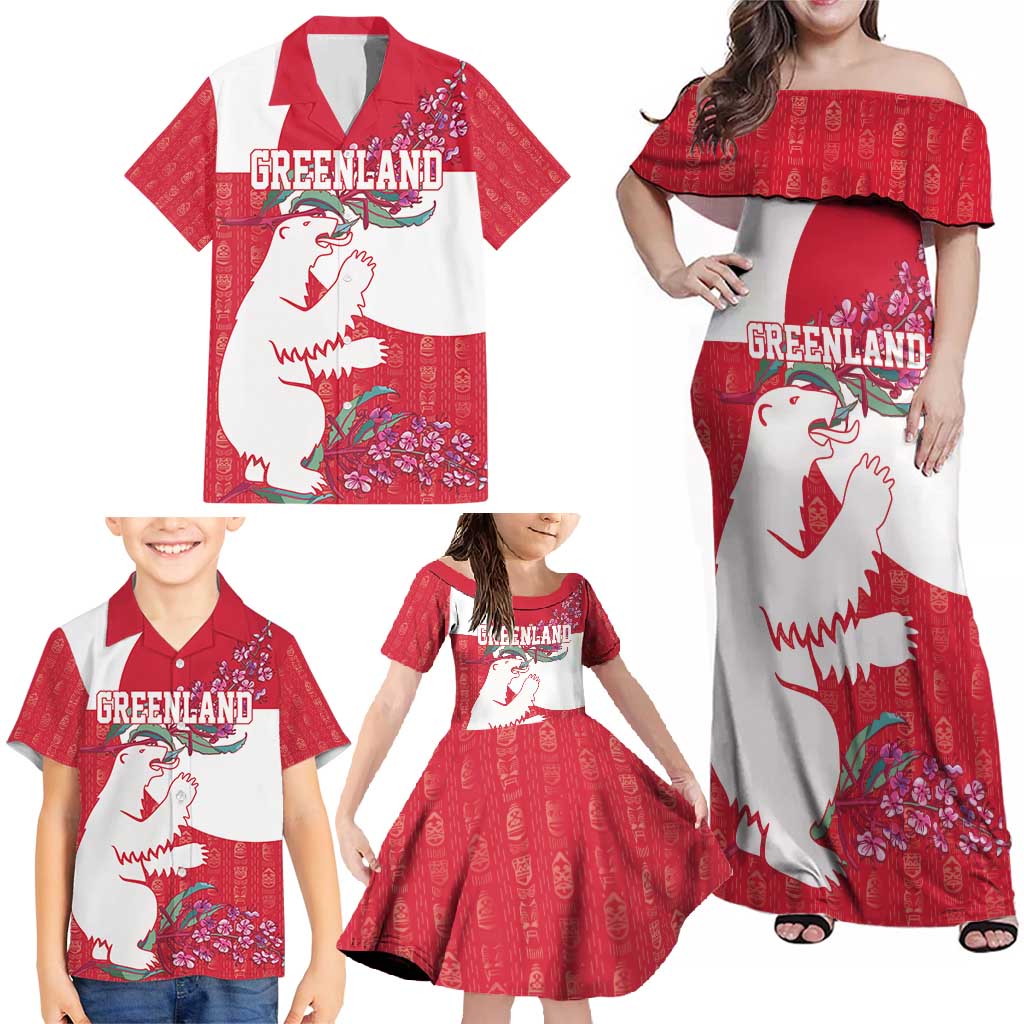 Greenland Flag Style Family Matching Off Shoulder Maxi Dress and Hawaiian Shirt Polar Pear