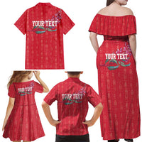 Greenland Flag Style Family Matching Off Shoulder Maxi Dress and Hawaiian Shirt Polar Pear