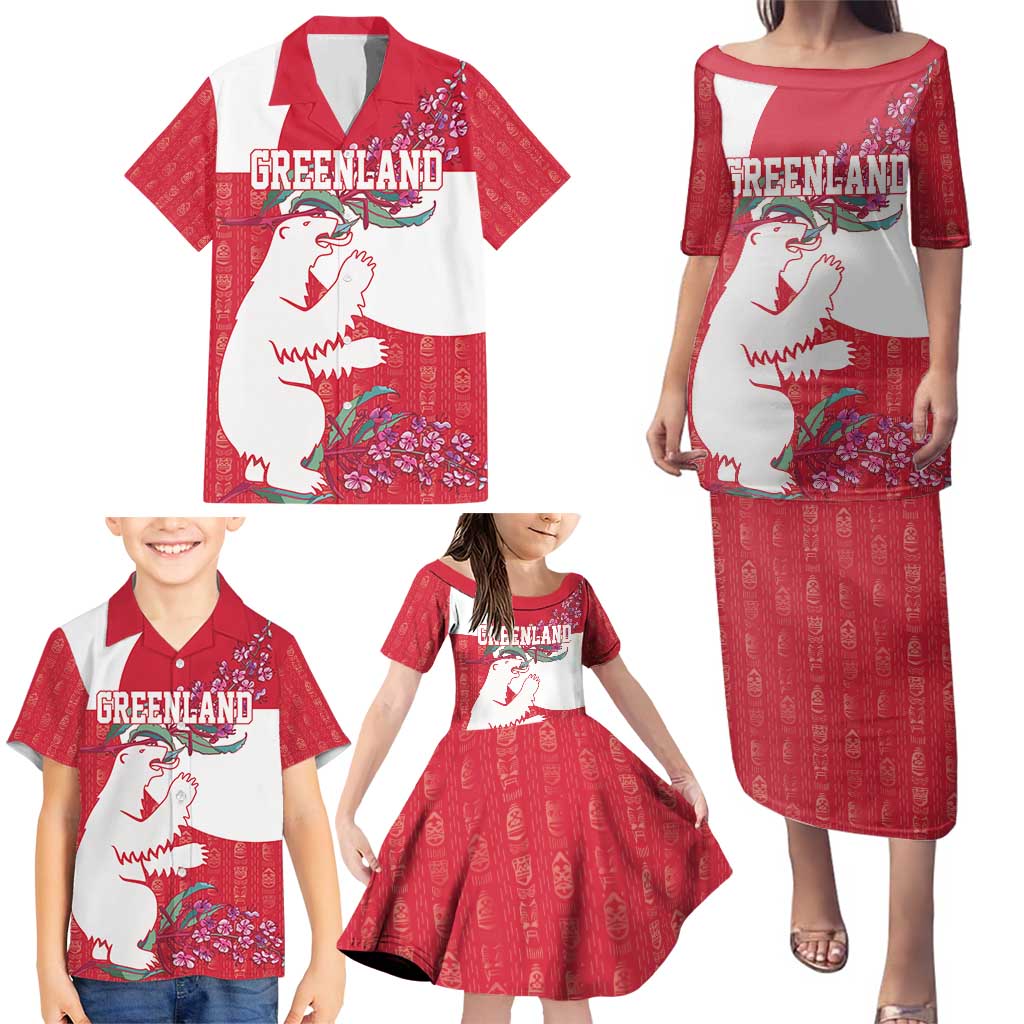 Greenland Flag Style Family Matching Puletasi and Hawaiian Shirt Polar Pear