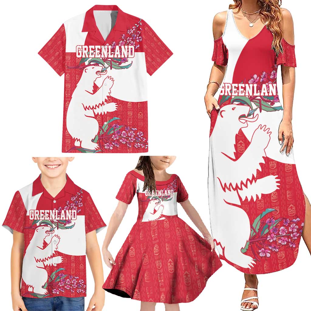 Greenland Flag Style Family Matching Summer Maxi Dress and Hawaiian Shirt Polar Pear