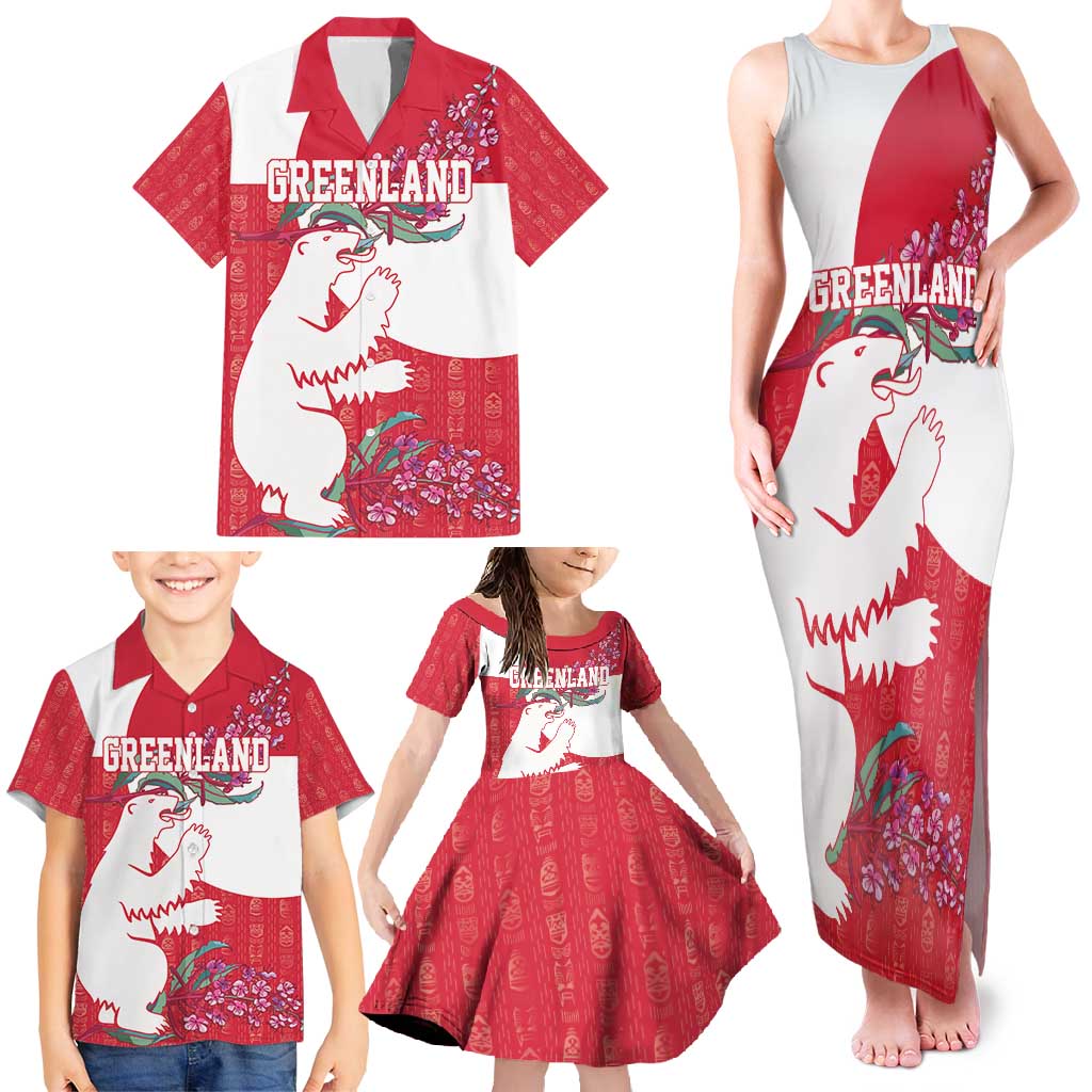 Greenland Flag Style Family Matching Tank Maxi Dress and Hawaiian Shirt Polar Pear