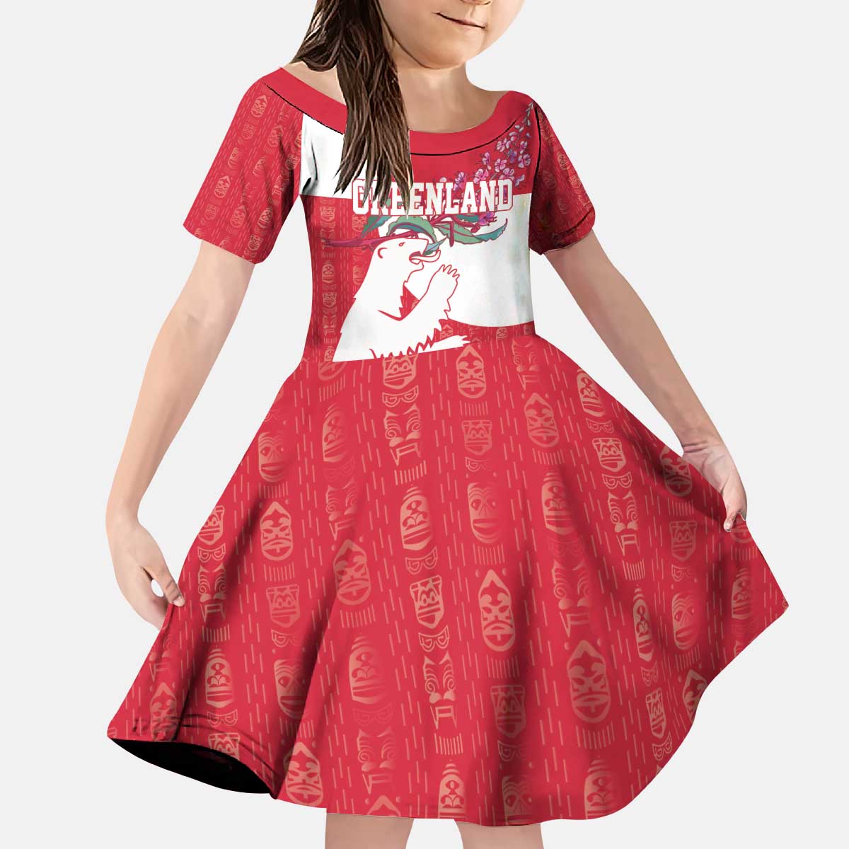 Greenland Flag Style Kid Short Sleeve Dress Polar Pear