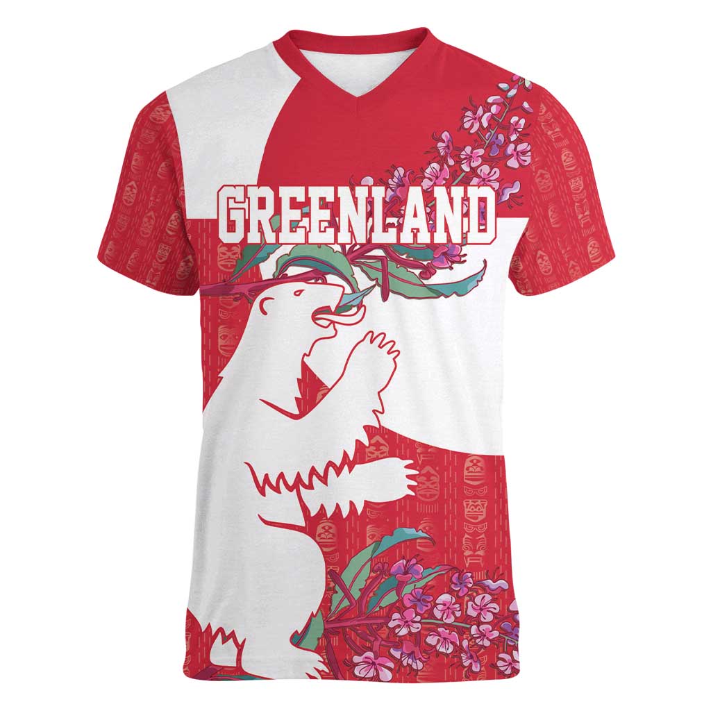 Greenland Flag Style Women V-Neck T-Shirt Polar Pear