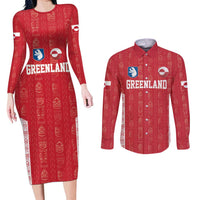 Custom Greenland Football 2024-25 Couples Matching Long Sleeve Bodycon Dress and Long Sleeve Button Shirt Tupilaq Pattern