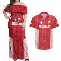 Custom Greenland Football 2024-25 Couples Matching Off Shoulder Maxi Dress and Hawaiian Shirt Tupilaq Pattern