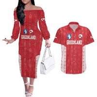 Custom Greenland Football 2024-25 Couples Matching Off The Shoulder Long Sleeve Dress and Hawaiian Shirt Tupilaq Pattern