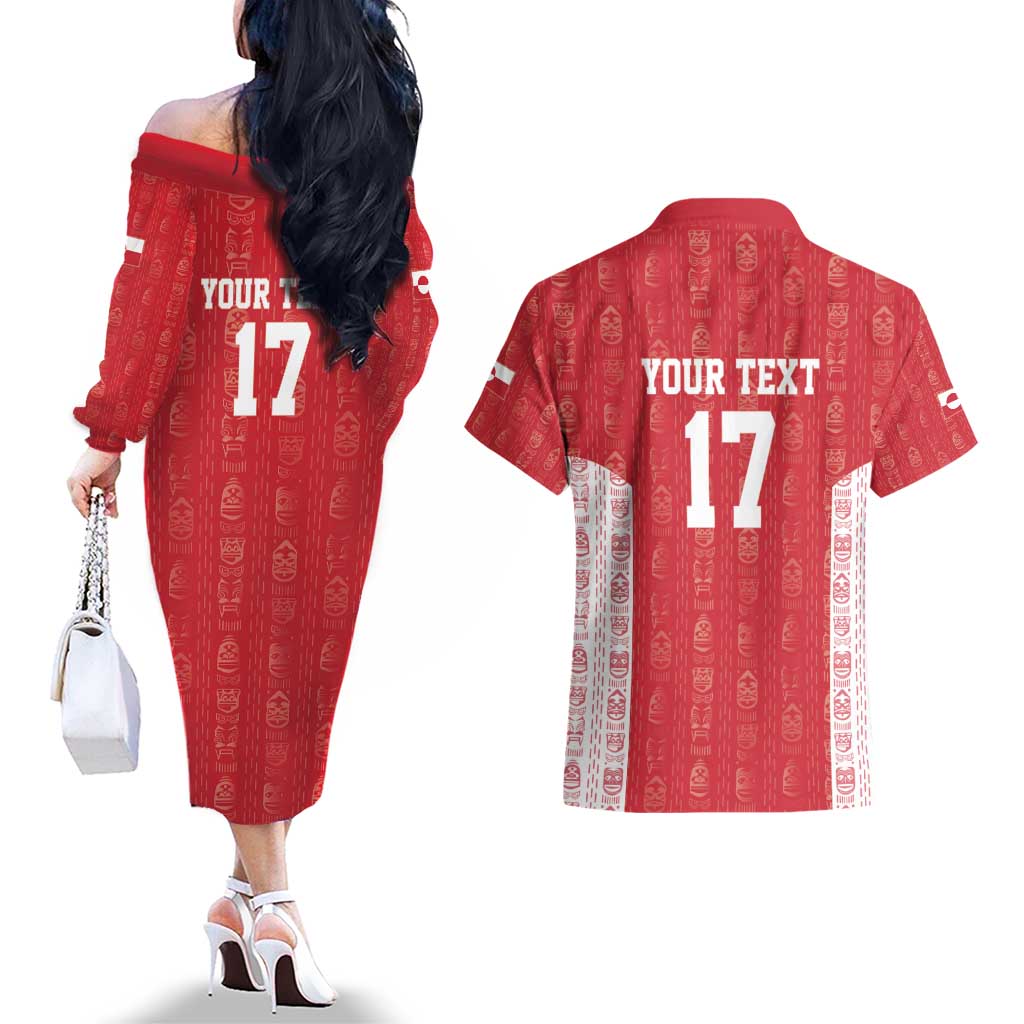 Custom Greenland Football 2024-25 Couples Matching Off The Shoulder Long Sleeve Dress and Hawaiian Shirt Tupilaq Pattern