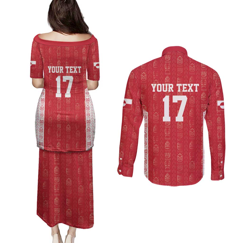 Custom Greenland Football 2024-25 Couples Matching Puletasi and Long Sleeve Button Shirt Tupilaq Pattern