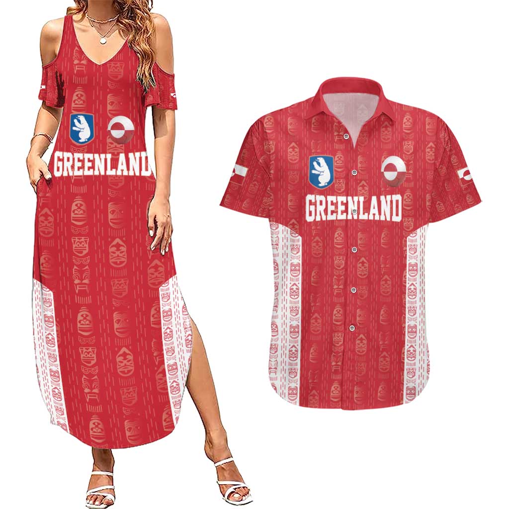 Custom Greenland Football 2024-25 Couples Matching Summer Maxi Dress and Hawaiian Shirt Tupilaq Pattern