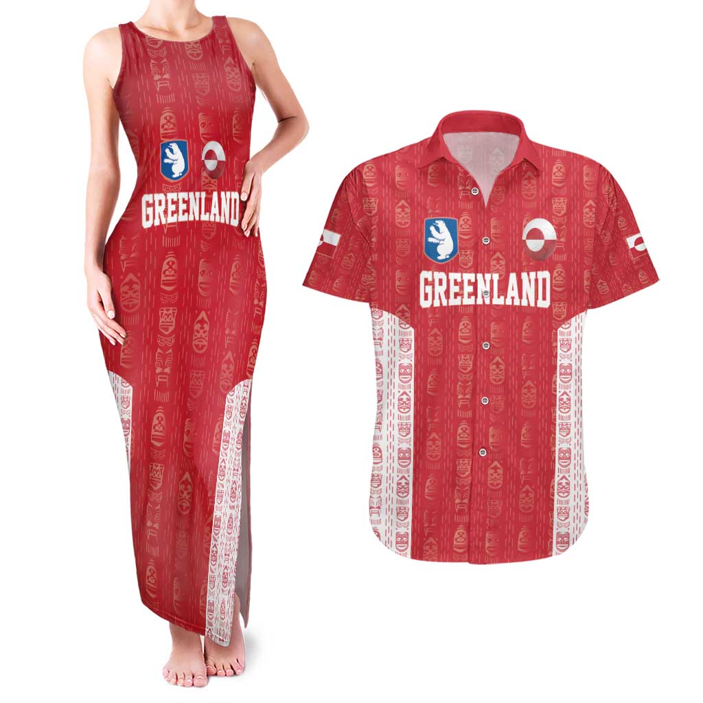 Custom Greenland Football 2024-25 Couples Matching Tank Maxi Dress and Hawaiian Shirt Tupilaq Pattern