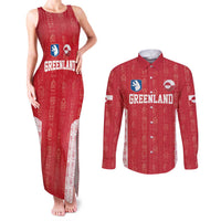 Custom Greenland Football 2024-25 Couples Matching Tank Maxi Dress and Long Sleeve Button Shirt Tupilaq Pattern