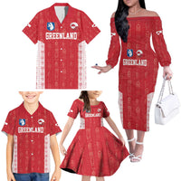 Custom Greenland Football 2024-25 Family Matching Off The Shoulder Long Sleeve Dress and Hawaiian Shirt Tupilaq Pattern