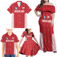 Custom Greenland Football 2024-25 Family Matching Off Shoulder Maxi Dress and Hawaiian Shirt Tupilaq Pattern