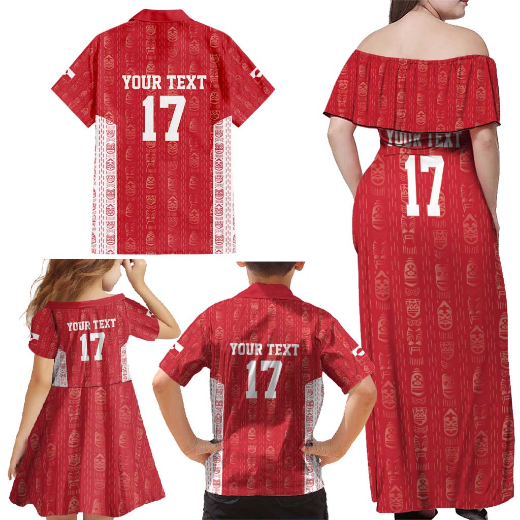 Custom Greenland Football 2024-25 Family Matching Off Shoulder Maxi Dress and Hawaiian Shirt Tupilaq Pattern