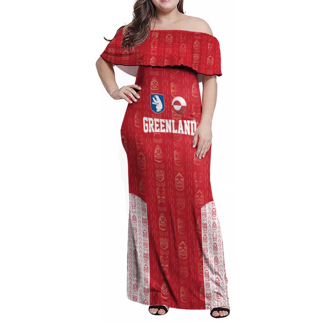 Custom Greenland Football 2024-25 Family Matching Off Shoulder Maxi Dress and Hawaiian Shirt Tupilaq Pattern