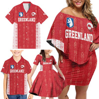 Custom Greenland Football 2024-25 Family Matching Off Shoulder Short Dress and Hawaiian Shirt Tupilaq Pattern