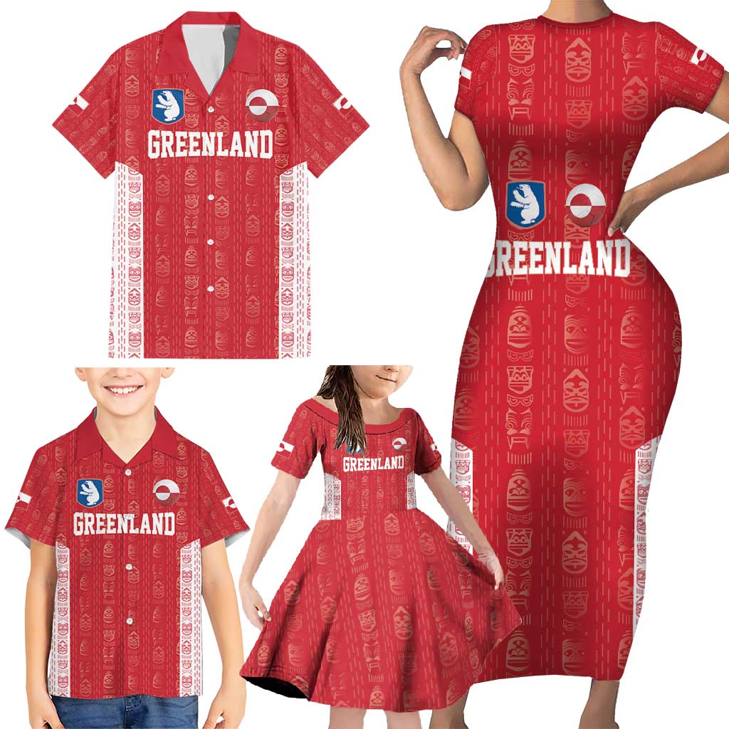 Custom Greenland Football 2024-25 Family Matching Short Sleeve Bodycon Dress and Hawaiian Shirt Tupilaq Pattern