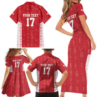 Custom Greenland Football 2024-25 Family Matching Short Sleeve Bodycon Dress and Hawaiian Shirt Tupilaq Pattern