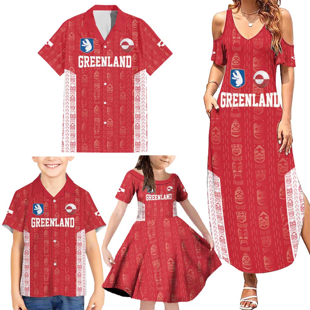 Custom Greenland Football 2024-25 Family Matching Summer Maxi Dress and Hawaiian Shirt Tupilaq Pattern