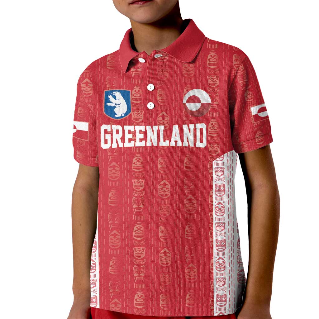 Custom Greenland Football 2024-25 Kid Polo Shirt Tupilaq Pattern