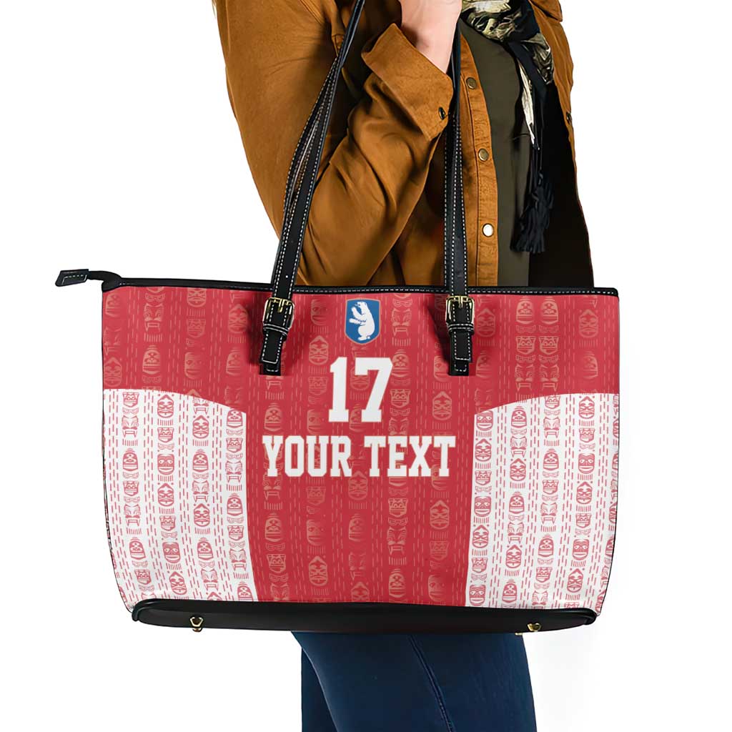 Custom Greenland Football 2024-25 Leather Tote Bag Tupilaq Pattern