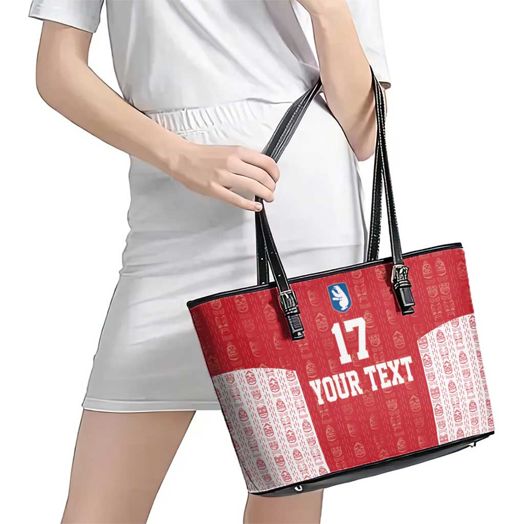 Custom Greenland Football 2024-25 Leather Tote Bag Tupilaq Pattern
