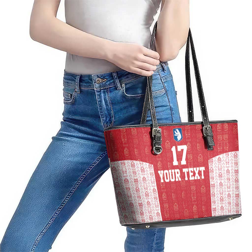 Custom Greenland Football 2024-25 Leather Tote Bag Tupilaq Pattern
