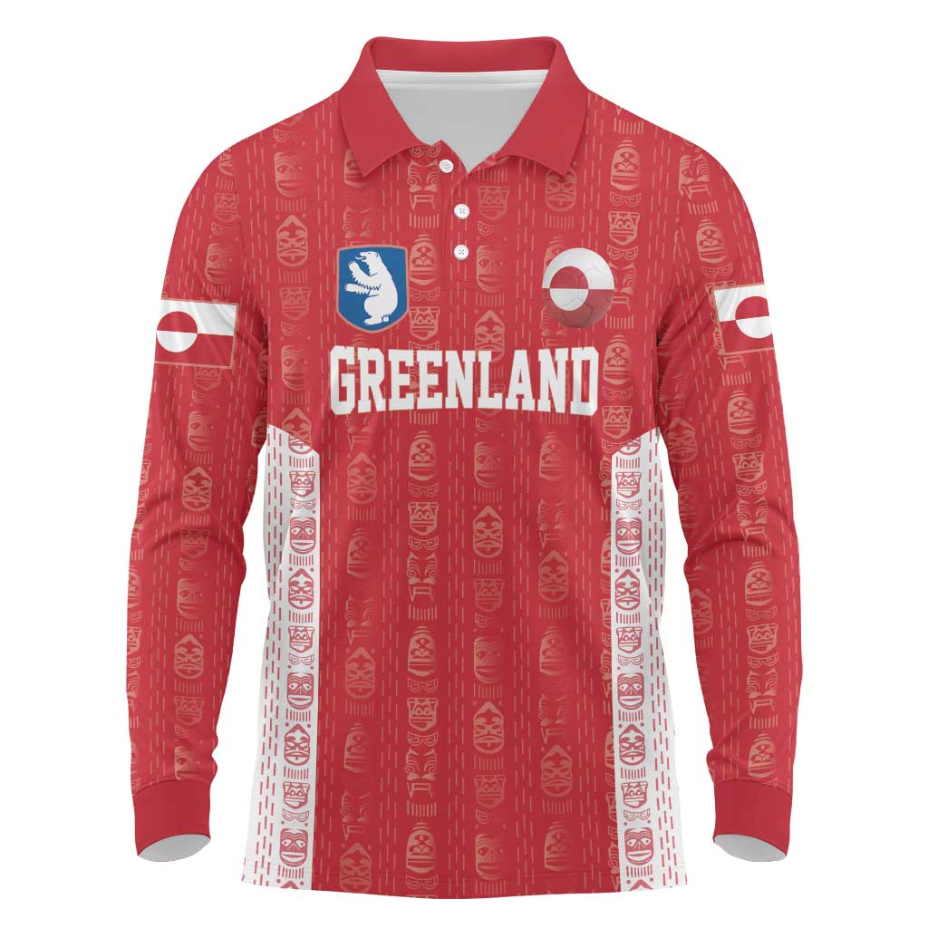 Custom Greenland Football 2024-25 Long Sleeve Polo Shirt Tupilaq Pattern