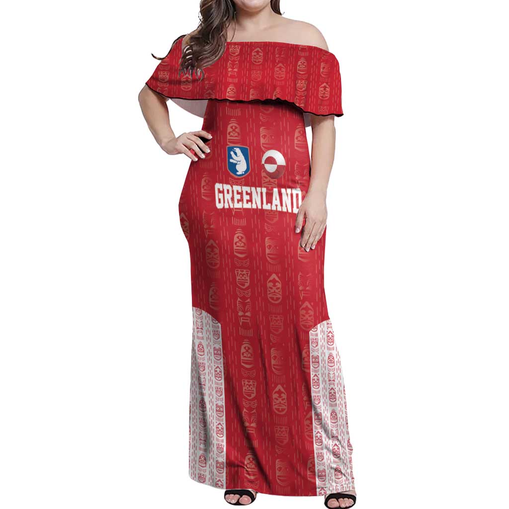 Custom Greenland Football 2024-25 Off Shoulder Maxi Dress Tupilaq Pattern