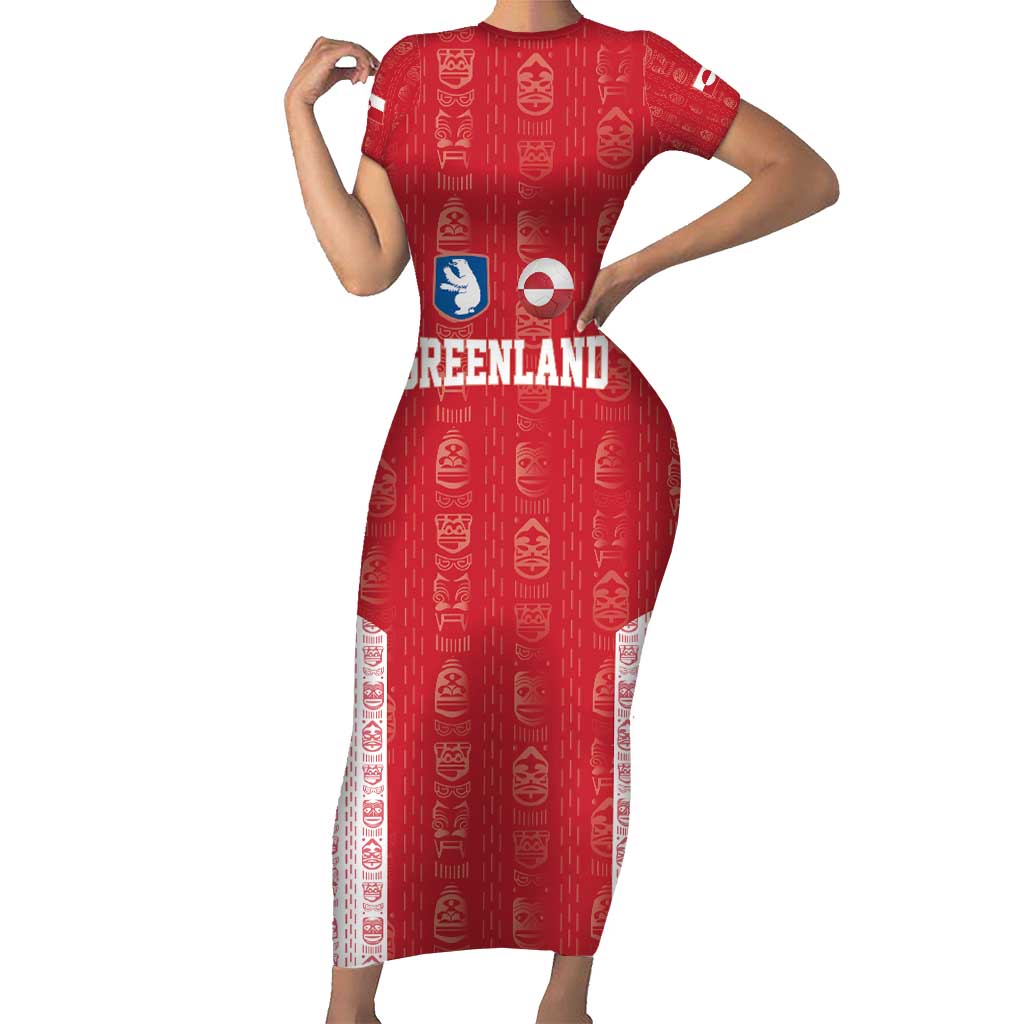 Custom Greenland Football 2024-25 Short Sleeve Bodycon Dress Tupilaq Pattern