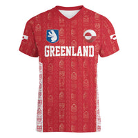 Custom Greenland Football 2024-25 Women V-Neck T-Shirt Tupilaq Pattern