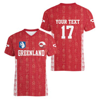 Custom Greenland Football 2024-25 Women V-Neck T-Shirt Tupilaq Pattern